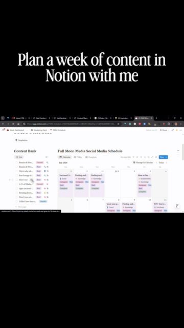 Planning a week of content shouldn’t feel like starting from zero every time. 📝✨

Here’s what it actually looks like in my @Notion workspace:
→ A running list of content ideas sitting right next to my calendar, already sorted by pillar, so if I’m missing something specific I can grab it and drop it in without scrolling through a random doc trying to remember what I saved three weeks ago
→ Color-coded calendar so I can see at a glance if I’m leaning too hard on one pillar and neglecting the others
→ Drag and drop everything, because plans change, shoots get pushed, and I refuse to retype an entire week just because Tuesday didn’t go how I thought it would

This is the exact system I use for my own content and for clients. If you’ve been duct-taping together a planning process out of sticky notes and vibes, there’s a better way.

Comment NOTION and I’ll send you the link 🌙
